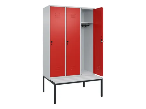 locker met bank,HxBxD 2120x1200x815mm,3vak,vak B 400mm,draaigrendel