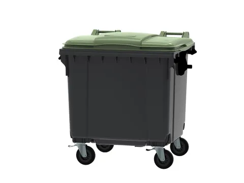 Container 1100 liter vlak deksel Grijs Groen Kunststof