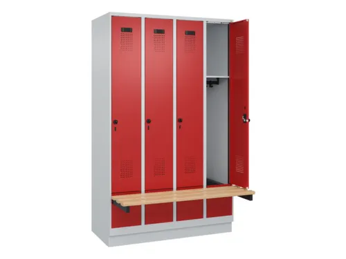 locker met bank,HxBxD 1950x1200x815mm,4vak,vak B 300mm,draaigrendel