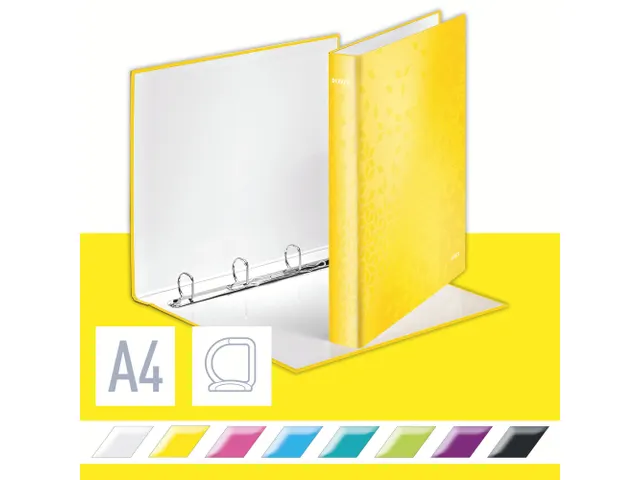 Ringband Leitz WOW A4 4-rings D-mech 25mm karton geel