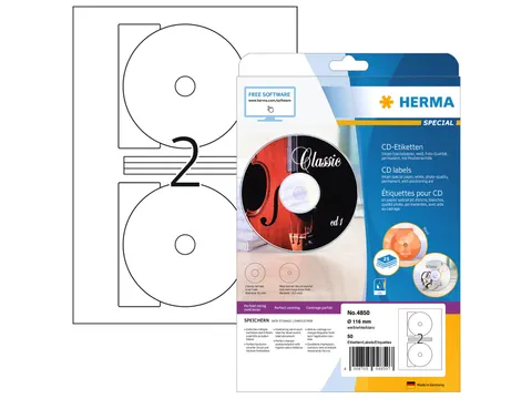 Herma 4850 Inkjet CD-etiketten A4 Ø 116mm mat Wit 50 stuks
