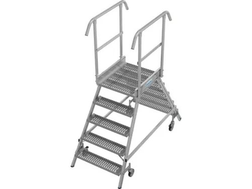 bordestrap,verrijdbaar,bordes H 1,2m,2x5treden m. R13-laag,aluminium