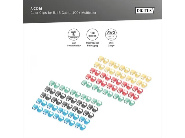 Kleurclips voor RJ45-kabels Gemengd 20x rood groen, blauw, geel, zwart