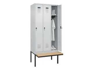 locker met bank,HxBxD 2120x900x815mm,3vak,vak B 300mm,draaigrendel - 1