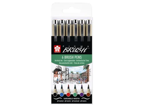 Brushpen Sakura Pigma Brush set à 6 stuks zwart