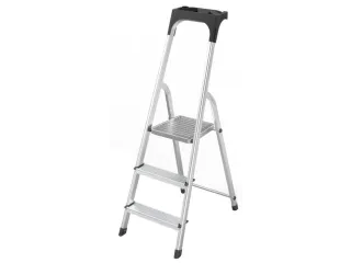 aluminium trapladder,eenzijdig,3treden,bordes geribbeld,stand H 0,61m - 1