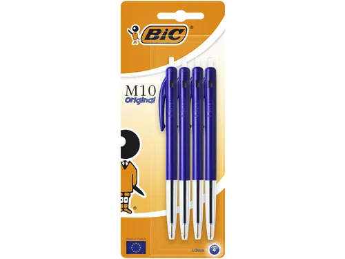 Balpen Bic M10 medium blauw blister à 4st