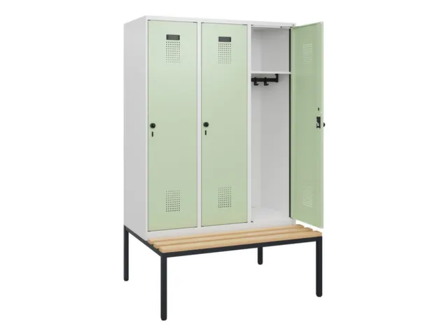 locker met bank,HxBxD 1950x1200x815mm,3vak,vak B 400mm,draaigrendel