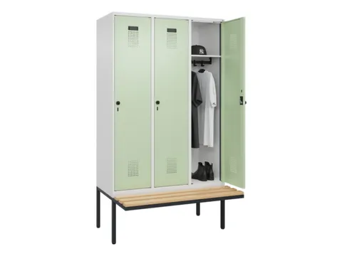 locker met bank,HxBxD 2120x1200x815mm,3vak,vak B 400mm,draaigrendel