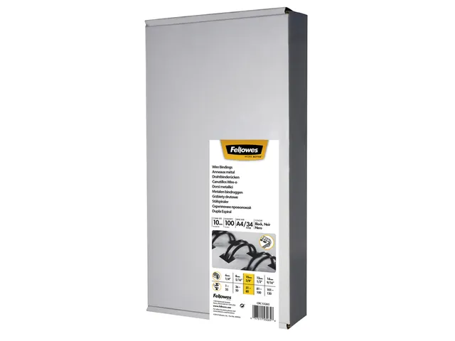 Anneaux de reliure Fellowes 10mm métal 34 anneaux A4 noir 100 pièces