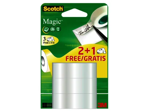 Plakband Scotch Magic 19mmx15m 2+1 gratis onzichtbaar 3 rollen