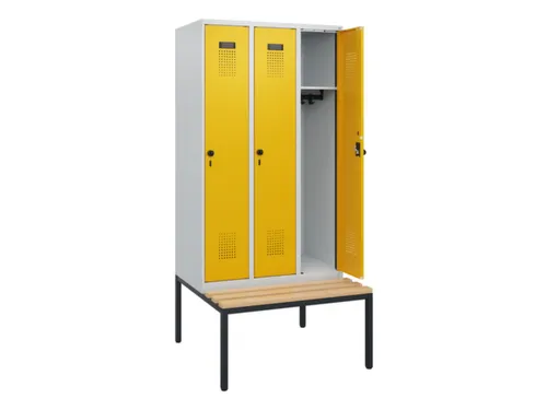 locker met bank,HxBxD 1950x900x815mm,3vak,vak B 300mm,draaigrendel