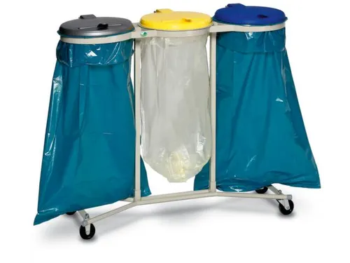 Afvalverzamelaar 120 Liter 3 Voudig Wielen Deksel Geel/Blauw/Zilver