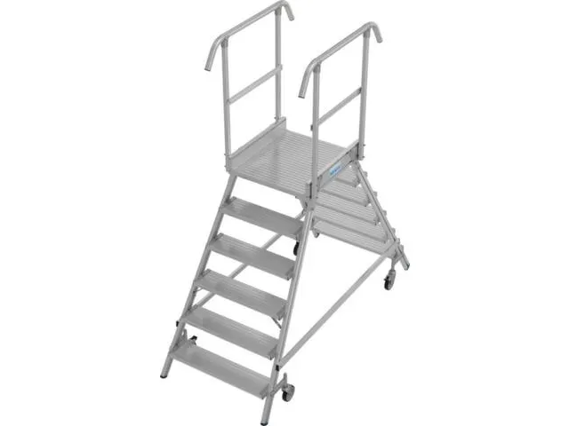 bordestrap,verrijdbaar,bordes H 1,45m,2x6treden,aluminium,4zwenkwielen