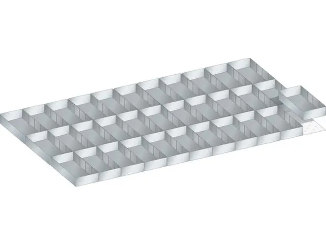 kit de bacs de rangement 33bacs p. face avant H 100/125mm larg. 1100mm