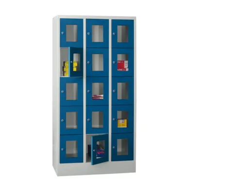 lockerkast,HxBxD 1850x900x500mm,3x5vakken,RAL7035,front RAL5010