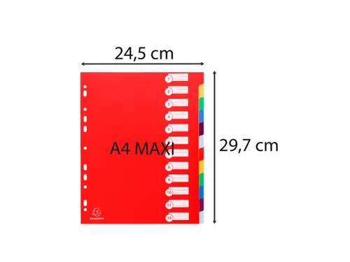Tabbladen PP opaak A4+ 12 tabs ass