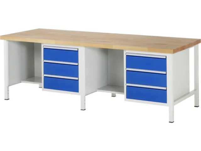 werkbank,HxBxD 840-1040x2500x900mm,beukblad,draagverm. 1250kg