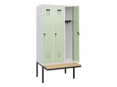 locker met bank,HxBxD 1950x900x815mm,3vak,vak B 300mm,draaigrendel