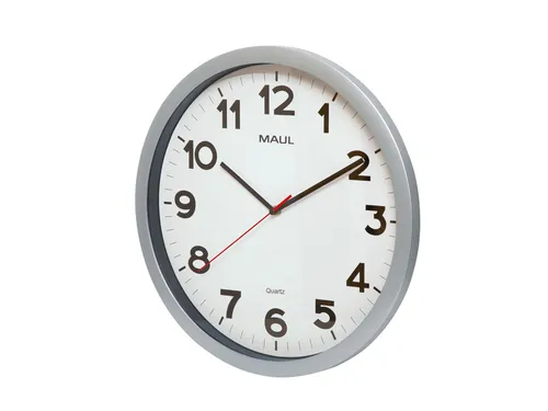 Wandklok MAUL Step Quartz Ø40x5cm kunststof zilver/wit stildraaiend