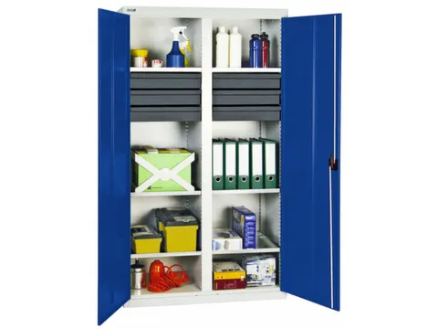 Materiaalkast 1800x1000x500mm 6legborden Uitschuifbaar 6laden Ral5010