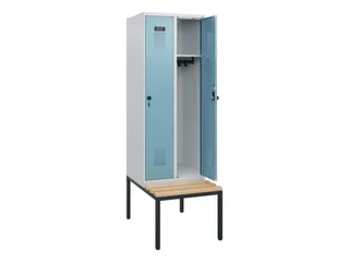 locker met bank,HxBxD 1950x600x815mm,2vak,vak B 300mm,draaigrendel - 1