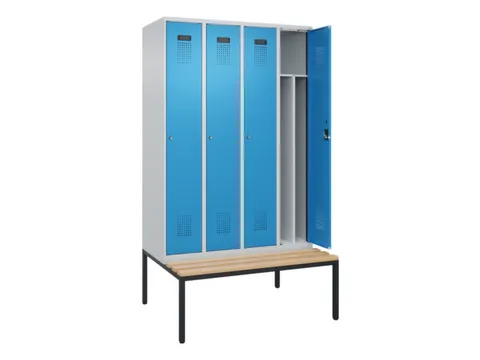 locker met bank,voor scheiding van kleding,HxBxD 2120x1200x815mm,4vak
