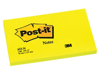 Memoblok Post-it 655 76x127mm 100 vel per blok neon geel - 2