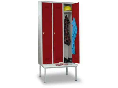 locker met bank,HxBxD 2150x1200x500mm,3vak,RAL7035,front RAL3000