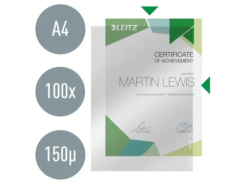 Insteekmap L-map Leitz 4106 Premium A4 0.15mm Helder Pvc Transparant