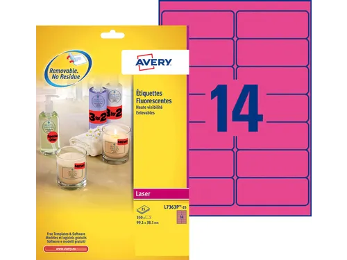 Etiket Avery L7363P-25 99.1x38.1mm Neon Roze 350 Stuks