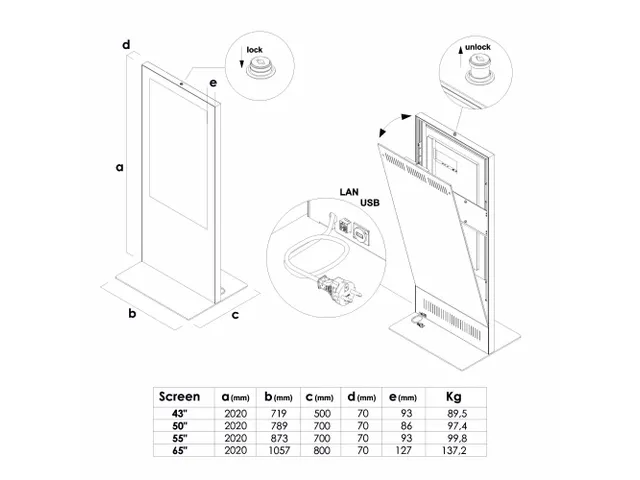 Behuizing Digitale Totem Slim Zwart/Zilver voor 50 inch scherm