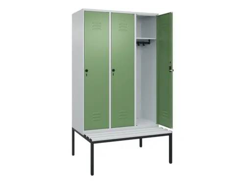 locker met bank,HxBxD 2120x1200x815mm,3vak,vak B 400mm,draaigrendel