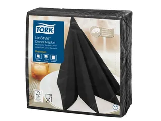 Linstyle servet 39x39cm zwart 1/4 vouw 1-laags 12x50 stuks - 1