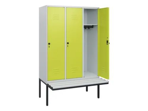 locker met bank,HxBxD 1950x1200x815mm,3vak,vak B 400mm,draaigrendel