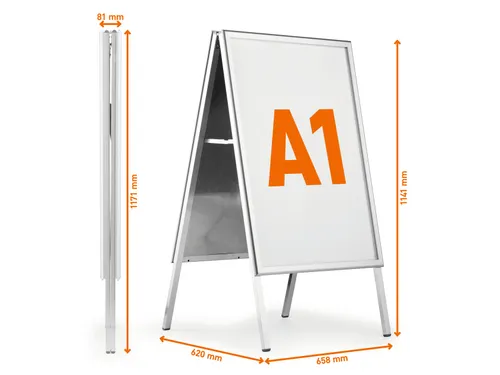 Stoepbord Aluminium Fold Outdooor A1 metaal zilver