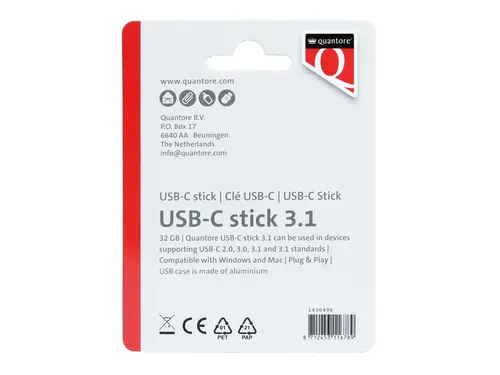 USB stick 3.1 Quantore USB-C 32GB zilver