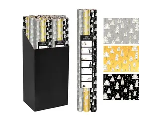Geschenkpapier Kerst 70cmx2m zwart goud zilver 3 stuks - 1