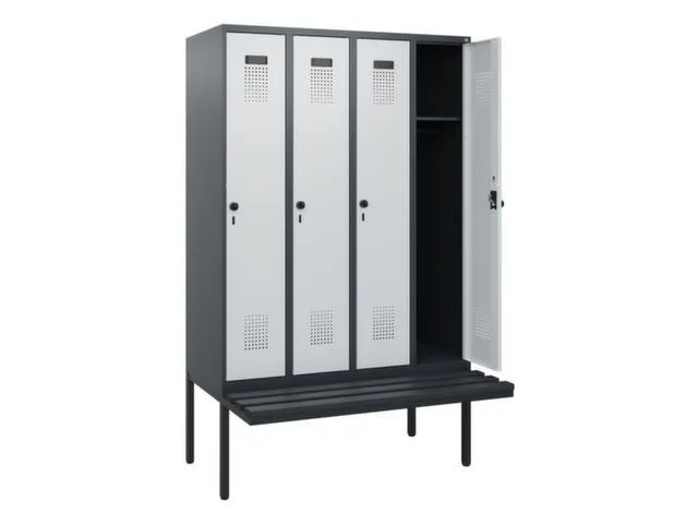 locker met bank,HxBxD 1950x1200x815mm,4vak,vak B 300mm,draaigrendel