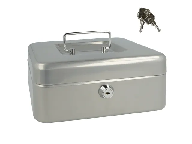 Geldkist Westcott 200x161x90mm zilver, kunststof inzet met 3 vakken