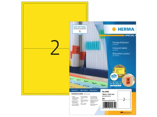 HERMA 4565 Gekleurde etiketten A4 199,6x143,5mm Geel 200 stuks