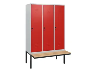 locker met bank,HxBxD 1950x1200x815mm,3vak,vak B 400mm,draaigrendel - 1