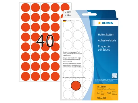 HERMA 2256 Multipurpose etiketten Rond 19mm Fluor Rood 1280 stuks