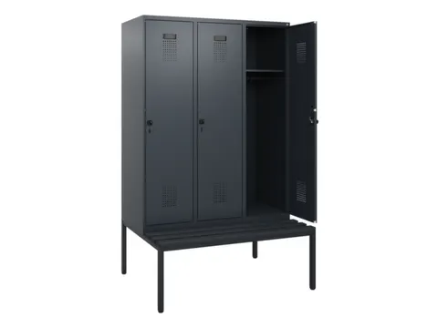 locker met bank,HxBxD 1950x1200x815mm,3vak,vak B 400mm,draaigrendel