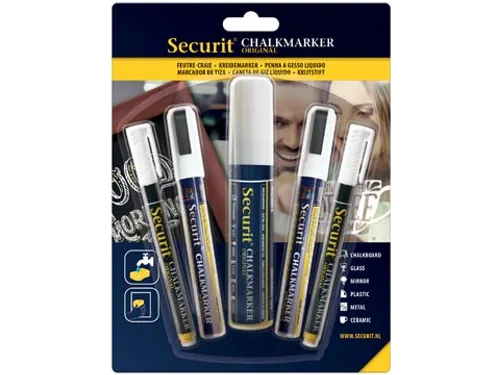 Securit Krijtmarker Wit, Etuit Met 5 Stuks In Geassorteerde Diktes