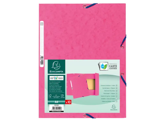 Elastomap 3 kleppen glanskarton 400g/m2 A4 Roze