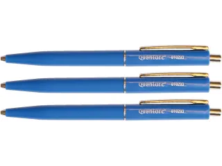 Balpen Quantore drukknop met metalen clip blauw medium - 1