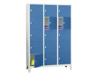 lockerkast,HxBxD 1850x1200x500mm,3x5vakken,RAL7035,front RAL5012 - 2