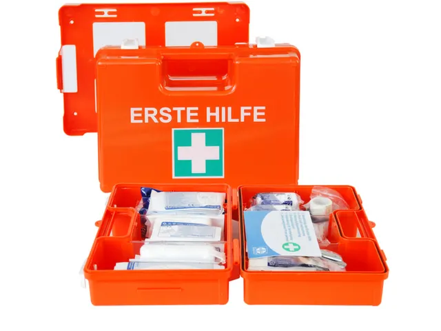 mallette de secours,DIN 13157,ABS orange,av. support mural