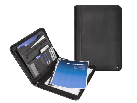 DESQ Schrijfmap A4 met rits ringmechaniek Zwart kunstleder